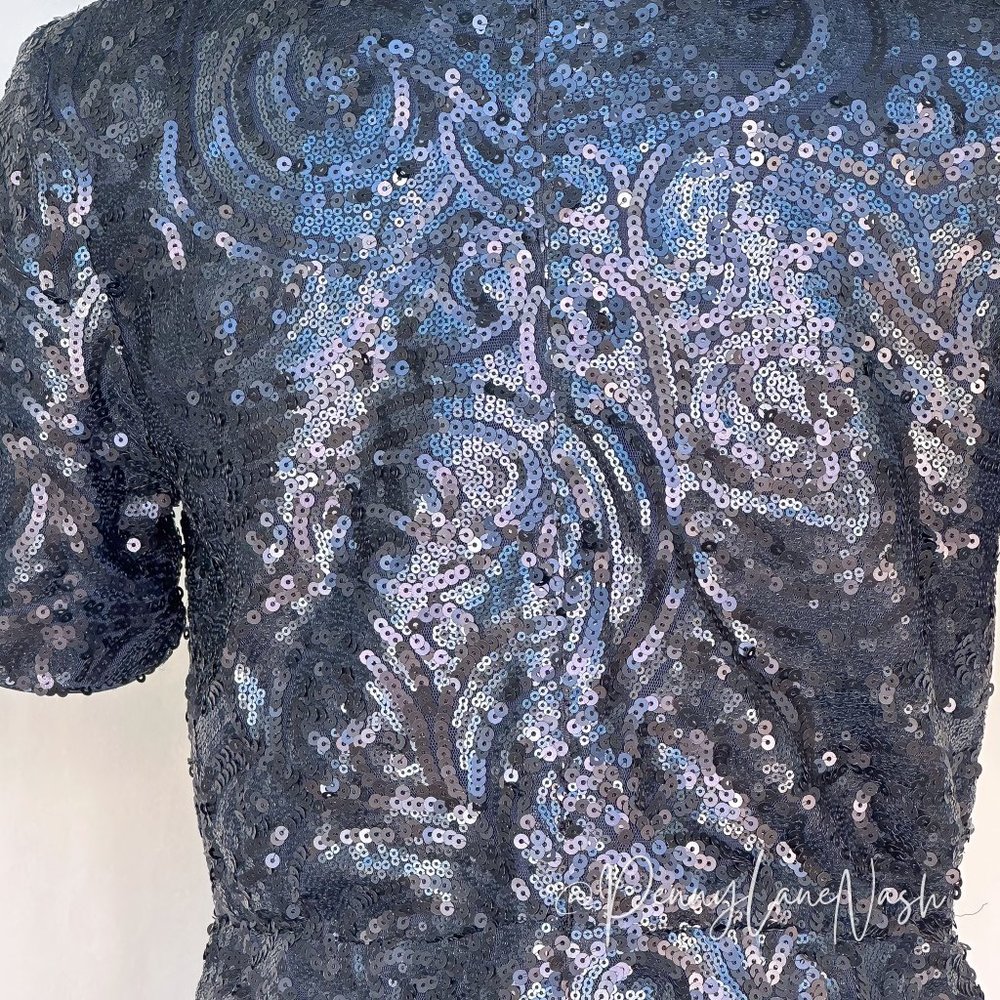 Francesca's Delany Sequined Fax Wrap Dress Navy - Picture 7 of 7